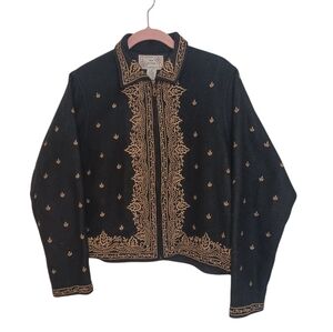 New Direction Indian Wool Blend Zip Front Embroidered Sweater Coat Sz Med